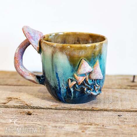 Handmade kubek z grzybkami Psychodelki Nocna Aurora 480 ml