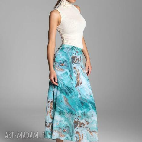 długa letnia spódnica trapezowa z szyfonu w kolorze turkusowym - kolekcja