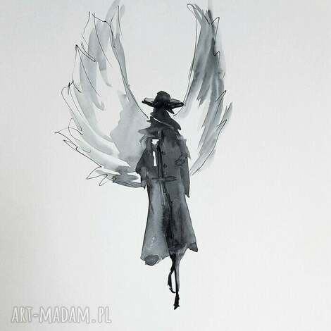 anielica akwarela z dodatkiem piórka artystki adriany laube - grafika A3 anioł