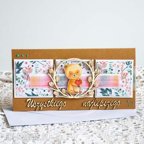 Misiowa kartka na urodziny - Wszystkiego najlepszego, handmade scrapbooking dla dziewczynki