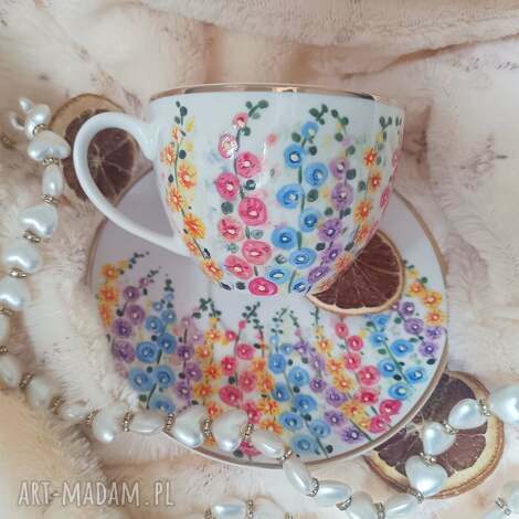 ręcznie malowane barwne malwy komplet 200 ml, prezent dla babci mamy