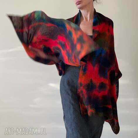 szaliki szal z wełny merino czerwienią, prezent, unikat