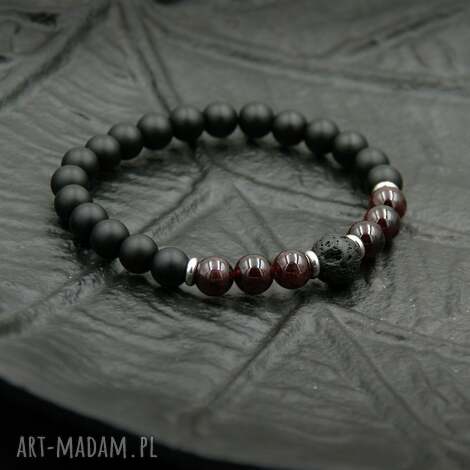 Amulet ochronny Energia i Siła - bransoletka z granatem, onyks i lawą