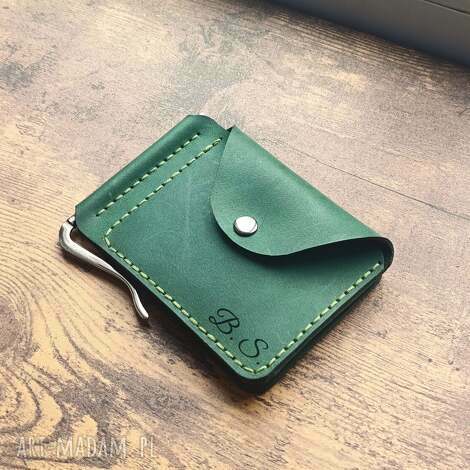 portfel z klipsem na banknoty grawerem kieszenią monety karty