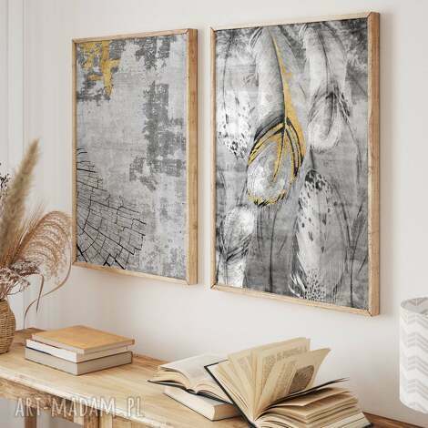 Zestaw plakatów 2x 50x70 cm czarno-białe pióra - abstrakcja natura (bez ram)