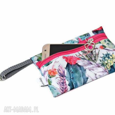 Wodoodporna saszetka na telefon i klucze w kaktusy fuksja - etui na zamek z karabińczykiem