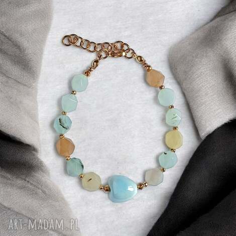 Bransoletka Spring Collection z jadeitem i ceramicznym serduszkiem - regulowana 14-16 cm