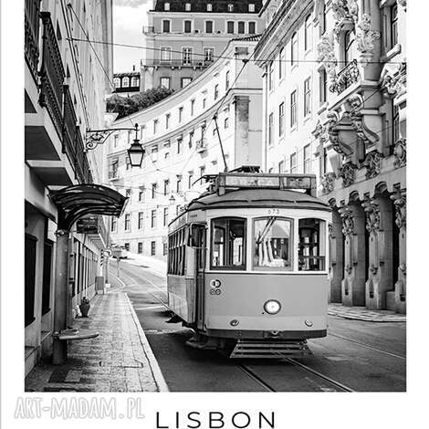 Plakat Lizbona z tramwajem 61x91 cm - czarno-biała grafika