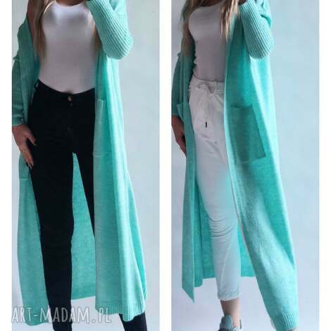 płaszczyk,długi sweter z kapturem kardigan luźny