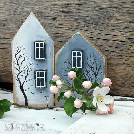 Leśne Domki - zestaw 2 drewnianych domków dekoracyjnych handmade - art-Madam.pl
