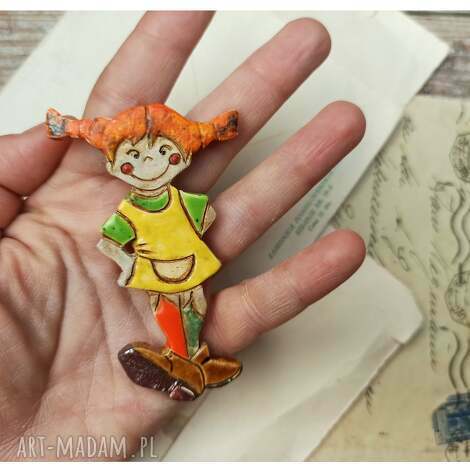 pippi pończoszanka broszka, ceramika, bajka, langstrumpf