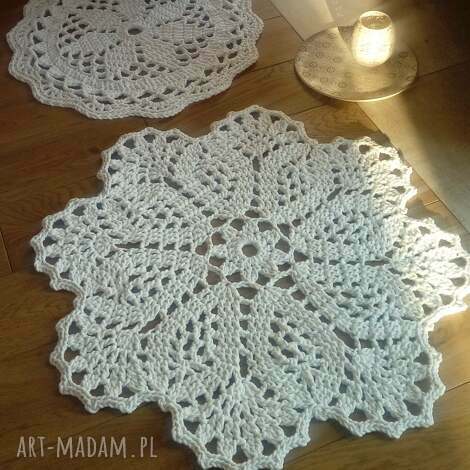 Komplet 2 białych dywanów Mandala Lace ze sznurka 70 cm i 90 cm - rękodzieło