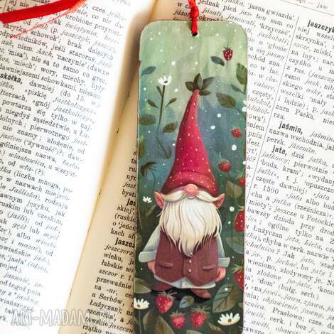 Zakładka do książki Truskawkowe skrzaty nr 2 - ręcznie robiona drewniana decoupage