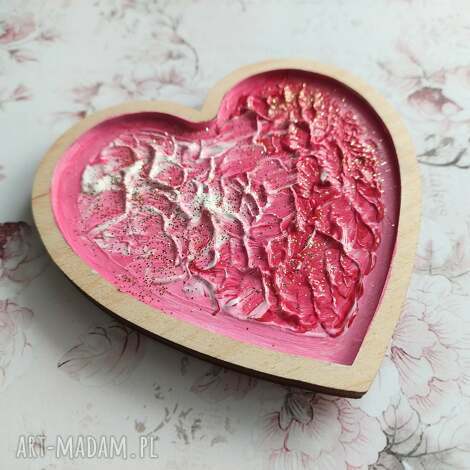 serce malowane akrylowe, magnes, drewno, urodziny, prezent