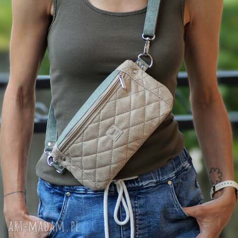 nerki beżowo - zielona mini saszetka spacer prezent, torebka telefon