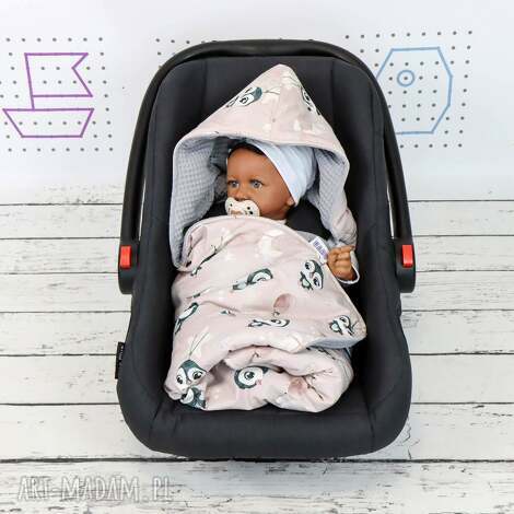 bawełniany kocyk do fotelika newborn - pingwinki róż, otulacz nosidełka