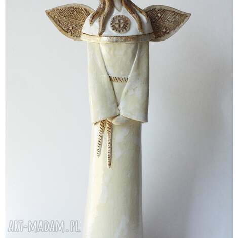Ręcznie wykonany anioł ceramiczny dla Pana Janusza - 36 cm, szamot i szkliwo