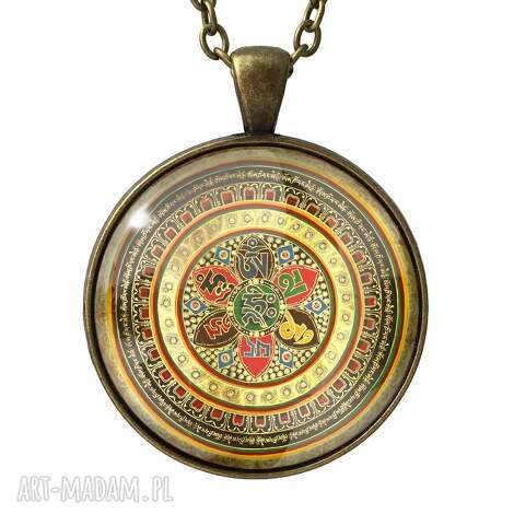 Kolorowa mandala OM - duży medalion z łańcuszkiem i szkłem 30 mm