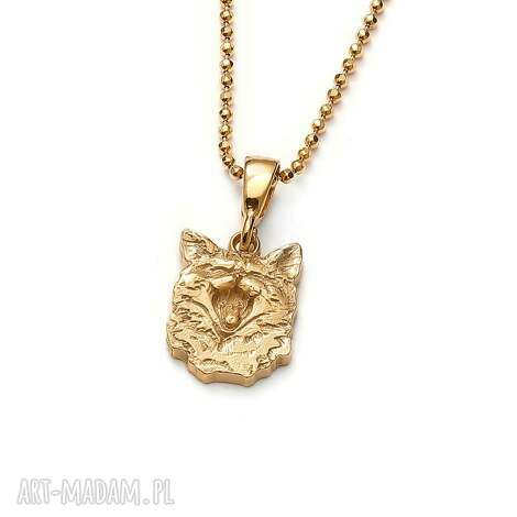 mini wisiorek z ziewającym kotem pozłoconego srebra, biżuteria