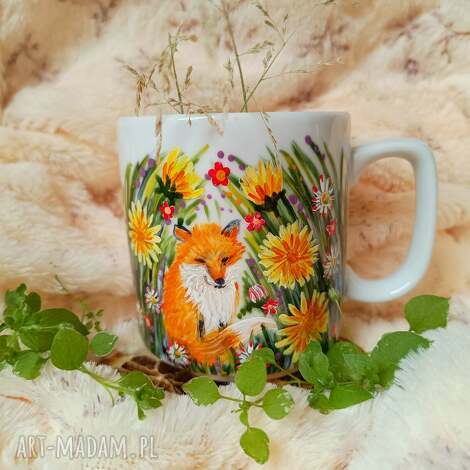 Kubek lisek łąkowy ręcznie malowany 270 ml - art-Madam.pl