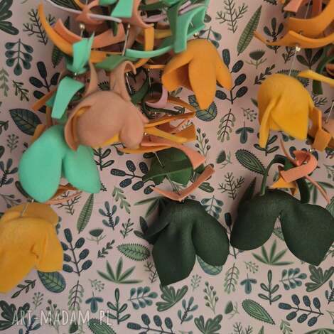 kolczyki kwiaty pomarańczowo - zielone lekkie idealne na party prezent ślub