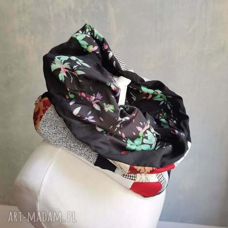 komin oversize patchworkowy etno boho na podszewce, kolorowy box t1