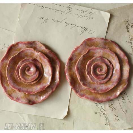 Róże ceramiczne handmade - zestaw 2 kwiatów do przyklejenia
