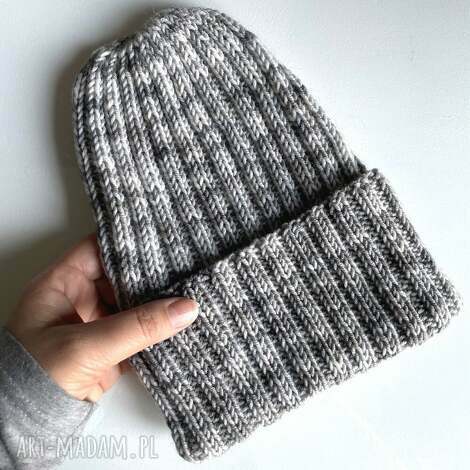 wywijana czapka merino helli 100 baby merino ręcznie farbowana szara, czapki, czapka