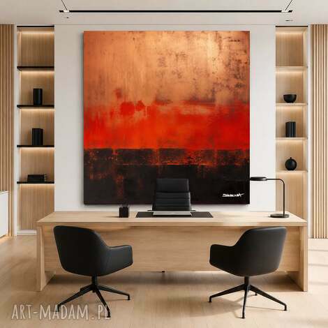 Duży czerwony obraz abstrakcyjny 120x120 cm - akryl i mixed media
