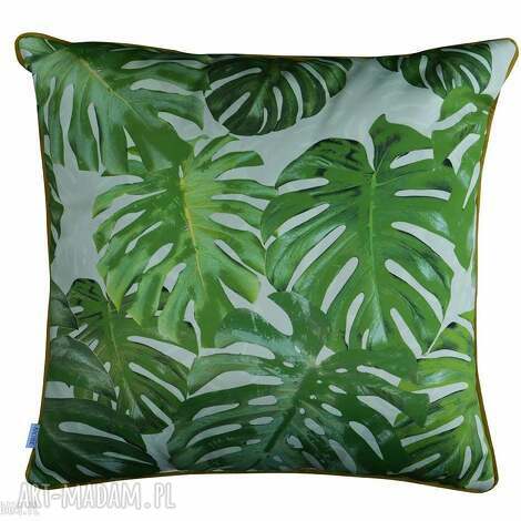 Poduszka Monstera green 45x45 - złota lamówka w stylu urban jungle | art-Madam.pl