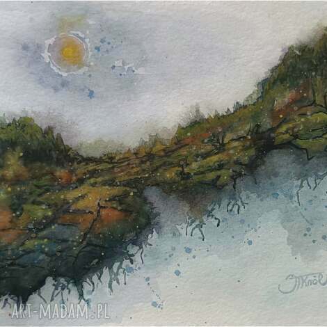Obraz akwarela "Emocje natury" 32x24 cm - oryginalny krajobraz abstrakcja