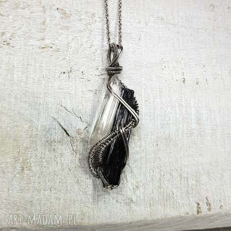 Naszyjnik Kryształ górski z czarnym turmalinem S192 - srebro 999, wire wrapping
