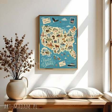 Kolorowy plakat mapa USA 40x50 cm - dekoracja ścienna
