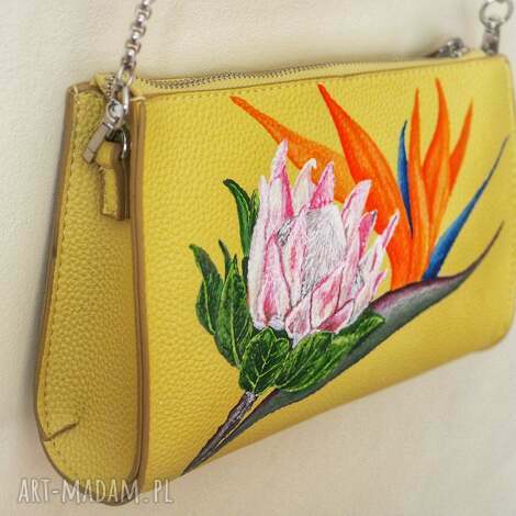 ręcznie malowana żółta torebka w kwiaty torba z ekoskóry wesele