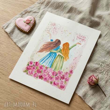 Best Friends Forever - oryginalna akwarela 30x40 cm dla przyjaciółki