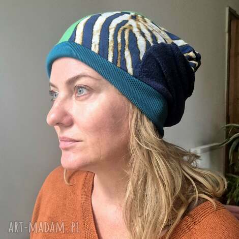 czapka kolorowa codzienna smerfetka szyta patchworkowa rozmiar uniwersalny na podszewce