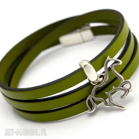 Bransoletka skórzana Magnetoos Triple Horse Olive - handmade