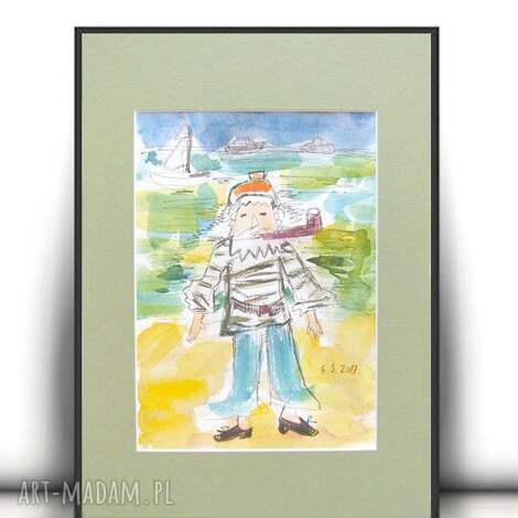 Obrazek z piratem - ręcznie malowana akwarela marynistyczna 21x30