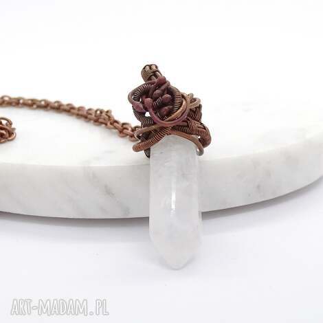 Naszyjnik Sopel z białym kwarcem - dwustronny handmade wire wrapping
