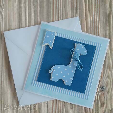 Kartka urodzinowa z żyrafą do personalizacji - handmade scrapbooking 13x13 cm dla chłopca