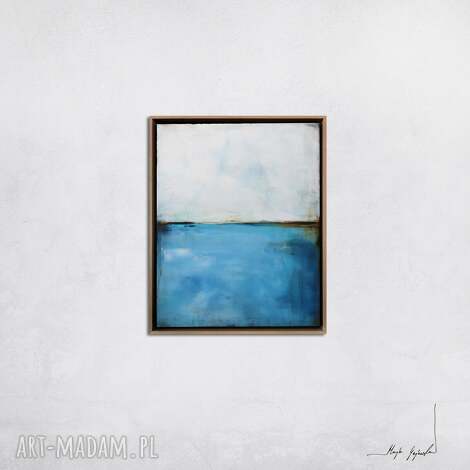 obraz olejny - błękit i biel xxii oprawiony w ramę salonu, dekoracja