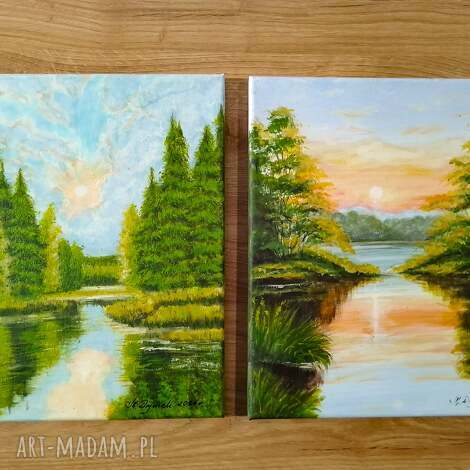 Dyptyk Natury Akrylowy „Poranek i Zmierzch” 48x30 cm - ręcznie malowany