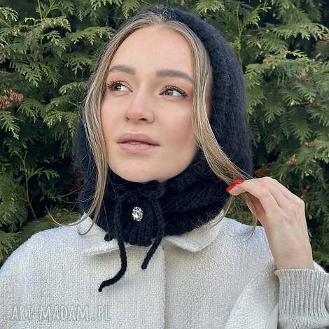 balaclava czapka kaptur z ozdobnym guzikiem, balaklawa, wełna, balaclawa alpaka