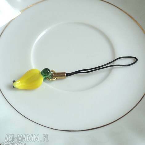 Bananowy breloczek do telefonu ze szkła lampwork - radosny dodatek