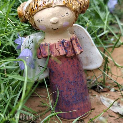 Ręcznie wykonany ceramiczny anioł dla niej - pamiątka chrzest i ślub