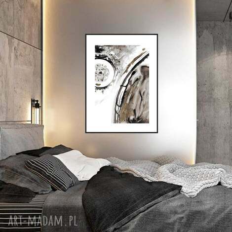 Ręcznie malowana grafika „Uniwersum” z czarnym tuszem i złoceniem - 50x35 cm
