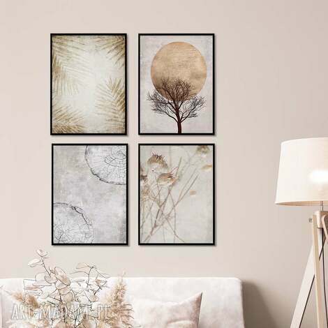Zestaw plakatów 30x40 - 4 części wabi sabi w stylu boho (beżowe, naturalne)