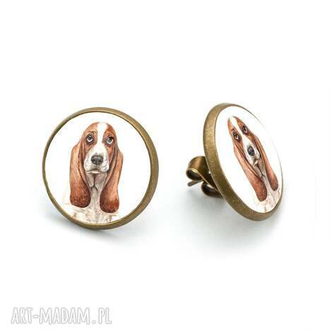 Kolczyki sztyfty z grafiką Basset Hound - ręcznie robione psy na prezent