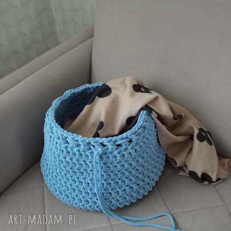 Kosz szydełkowy ze sznurka bawełnianego 30x20 cm do łazienki - worek na bieliznę handmade