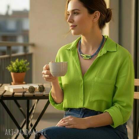 naszyjnik patyczki zielono - niebieski (naszyjnik z ceramiką, ceramika na rzemieniach)